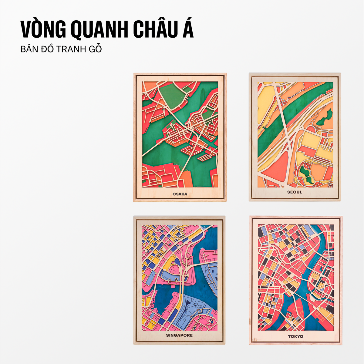 Bản Đồ Tranh Gỗ - Châu Á