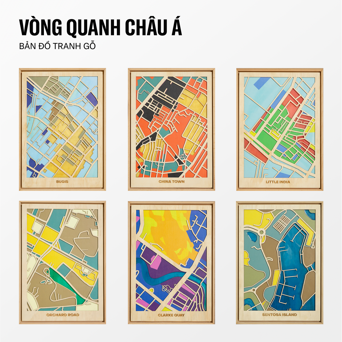 Bản Đồ Tranh Gỗ - Châu Á