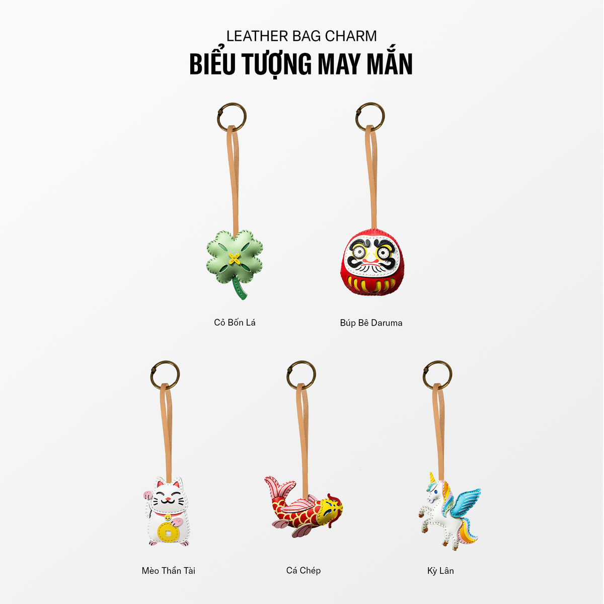 Móc Khóa Da Chủ Đề Biểu Tượng May Mắn