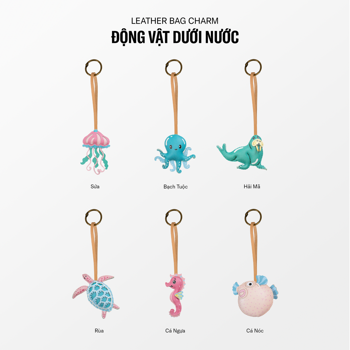 Móc Khóa Da Chủ Đề Động Vật Dưới Nước