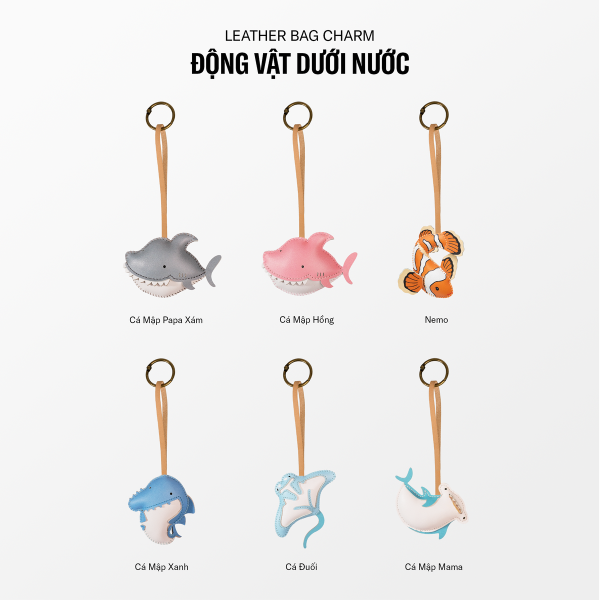 Móc Khóa Da Chủ Đề Động Vật Dưới Nước